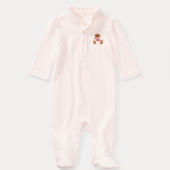 Ralph Lauren| pink Baby Onesie with Teddy Bear Embroidery - Picture 1 of 4